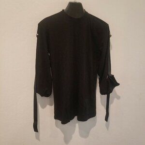 New Emma & Sam Top Women XS Crew Neck D-ring Grosgrain Long Sleeve T-Shirt Black